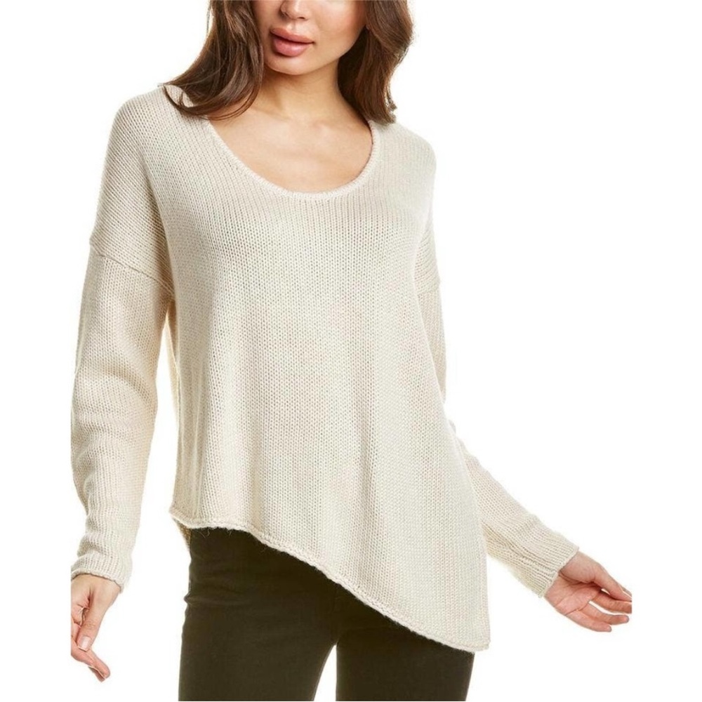 Helmut Lang Asymmetric Long Sleeve Ivory Knit Wool Blend Sweater size P